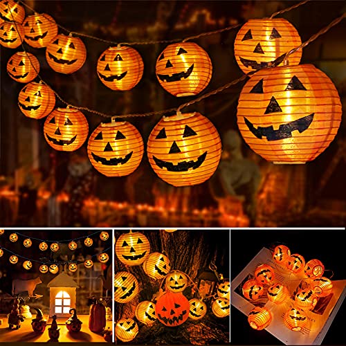 Qedertek Halloween Deko Garten, 4M 20 LED Orange Kürbis Lampion Lichterkette mit Batteriebetrieben, 2 Modi Wasserdicht Halloween Lichterkette für Außen Innen, Allerheiligen, Halloween Dekorations