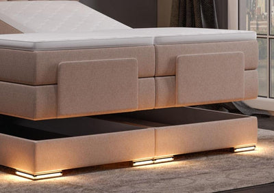 Manchester Boxspringbett elektrisch Beige Stoff 200 x 200 cm/LED-Fuß