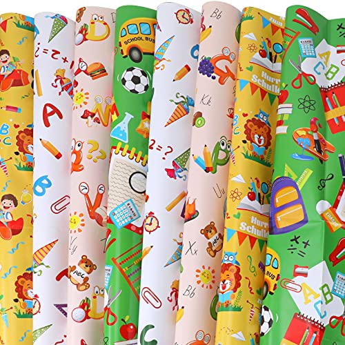 DPKOW Geschenkpapier Einschulung,Einschulung Geschenk Geschenkpapier, Geschenk Schuleinführung Schulbeginn 50x70 cm für Kinder Mädchen Jungen,8 Große