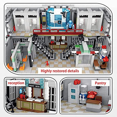 Arkham Asylum Modellbausatz, 4-stöckiges groß Modular Gebäude mit LED Beleuchtungsset, 7500 Teile Klemmbausteine Set Kompatibel mit Lego Arkham Asylum