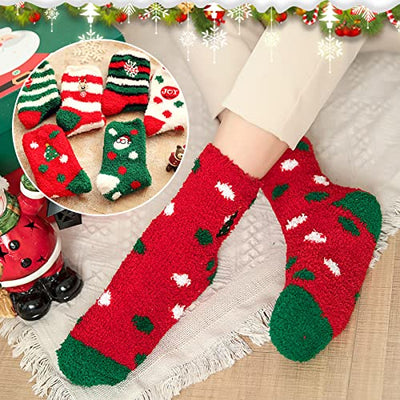 Fascigirl 6 Paare Weihnachtssocken Damen Kuschelsocken Flauschige Socken Weihnachten Socken Lustige Winter Warme Bettsocken Adventkalender Socken Christmas Wichtelgeschenk Geschenk für Frauen Damen