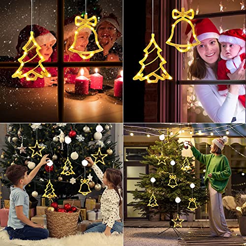 6er Set LED Saugnapf Weihnachten Lichter,LED Fensterlicht Saugnapf,Weihnachtsbeleuchtung Hängend Fensterlicht,LED Vorhang Licht Batteriebetrieben für Fensterdeko,Innen Außen Weihnachtsdeko