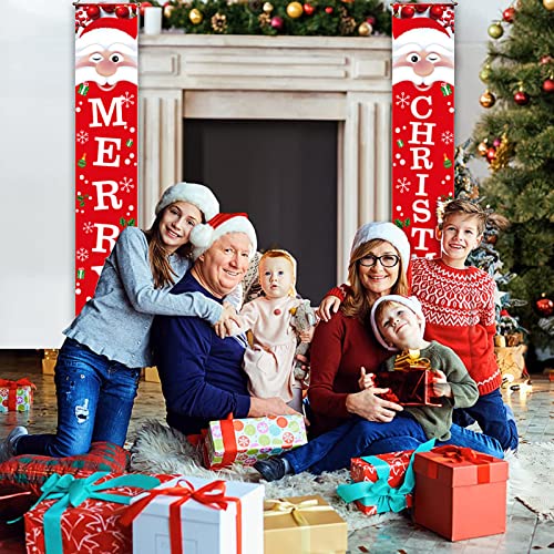 2 Stück Weihnachten Banner, Weihnachten Tür Banner Dekorationen, Frohe Weihnachten Banner, Weihnachtsmann Schneemann Outdoor Indoor Weihnachtstür Dekoration Hängende Banner Zeichen für Home Office