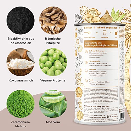 Neues Leben - Schwarzes Detox-Elixier - Formel mit Aktivkohle, Matcha, Aloe Vera, Chaga, Shiitake, Reishi - 600 Gramm Pulver