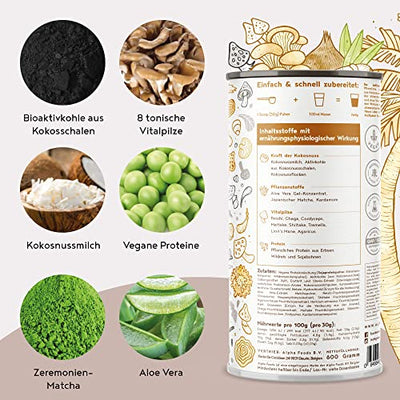 Neues Leben - Schwarzes Detox-Elixier - Formel mit Aktivkohle, Matcha, Aloe Vera, Chaga, Shiitake, Reishi - 600 Gramm Pulver