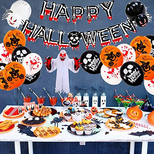 Kimimara Halloween Deko Set - Halloween Luftballons Dekoration Happy Halloween Girlande Banner Kürbis Geist Luftballons für Halloween Deko