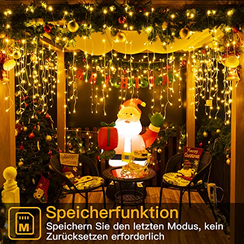 Weihnachtsbeleuchtung Außen, Ollny Eisregen Lichterkette Außen 10m 396LEDs 66Saiten, Lichtervorhang mit Fernbedienung & Timer Strom 8 Modi für Weihnachten, Silvester, Balkon - Lichterkette Warmweiß