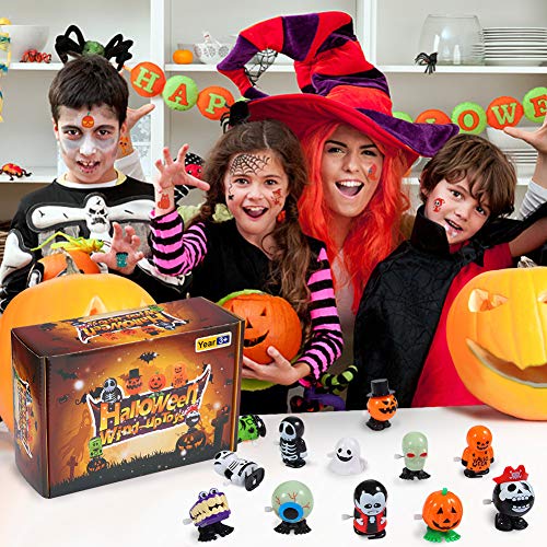 FunsLane Halloween Kürbis Ghost Skull Wind Up Spielzeug, lustige Springen Spielzeug für Halloween Parteibevorzugung Goody Bag Füller (12 Pack)