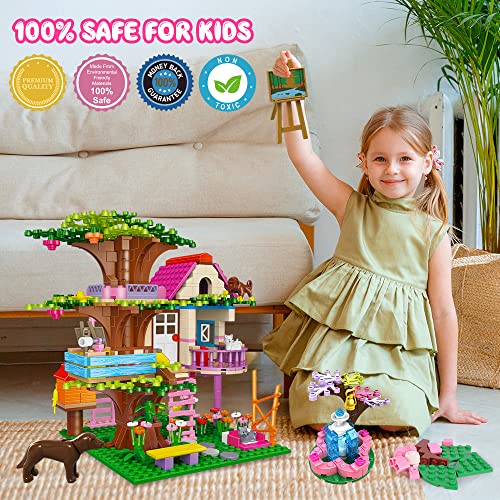 HOGOKIDS Baumhaus Bauspielzeug - Konstruktionsspielzeug ab 6 7 8 9 10+ Jahre für Mädchen Jungen, STEM Bausteine Spielzeug Waldhaus 613PCS mit Springbrunnen und Tieren | Spielzeughaus Geschenk