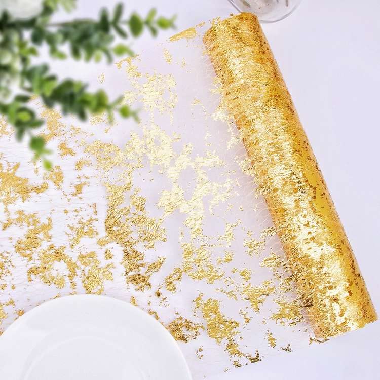 29cm x 9 Meter Tischläufer Glänzend Gold Tischband Tüllband Polyester Tischdekoration für Party Hochzeit Weihnachten Kommunion Festfeier usw.