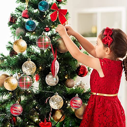 70Stücke Christbaumkugeln Kunststoff, Weihnachtskugeln Weihnachtskugeln Baumschmuck mit Stern Baumspitze für Weihnachten Hochzeit Party (Rot Grün und Gold)