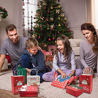 XINCHAO 9 Stück Geschenktüten Weihnachten Kraftpapier Papiertüten mit Griff Weihnachts Kraft Geschenktaschen für Weihnachtsgeschenke Geschenkverpackung