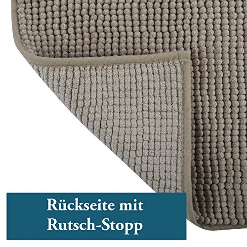 MSV Badteppich Badvorleger Duschvorleger Chenille Hochflor Badematte 40x60 cm – Taupe