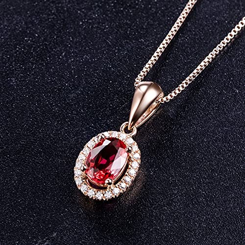 Halskette Diamanten, Damen Schmuck 18 Karat Roségold Kettenanhänger Elegantes Oval mit Rubin 0,45 Ct 0.4X0.6Cm Verlobungsgeschenk