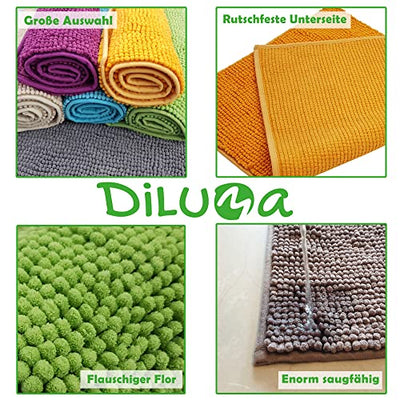 DILUMA Badematte Chenille 2er Set 50x80cm + 45x50cm Türkis Rutschfester Hochflor Badteppich Wellness Badvorleger Saugfähig und Flauschig