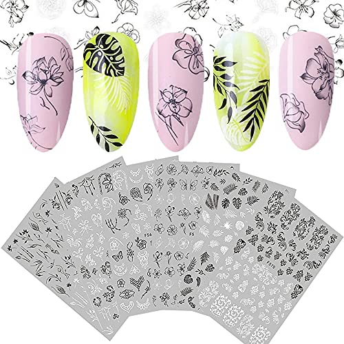 Nagelsticker, Blumen Nagel Aufkleber, Nagelaufkleber Selbstklebend, 3D Weiße Nägel Zum Aufkleben Nagel Zubehör Nageldesign DIY Nagel Dekoration für Frauen Mädchen (6Blatt)