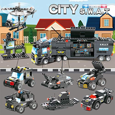 25 in 1 City Polizeistation Bausteine Set,City Polizei Mobile Einsatzzentrale Set mit Hubschrauber,Kreuzer, Raketenfahrzeuge,Rollenspiel Geschenk, Geeignet für Kinder Jungen Mädchen ab 6-12,1020 Stück