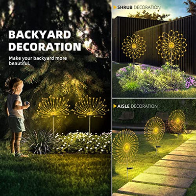 2 STÜCKE Solar Feuerwerk Licht, Outdoor Solar Garten Dekorative Lichter 120 LED Angetrieben 40 Kupferdrähte Schnur DIY Landschaftslicht für Gehweg Wege Hinterhof Weihnachtsdekoration Partys (Warmweiß)