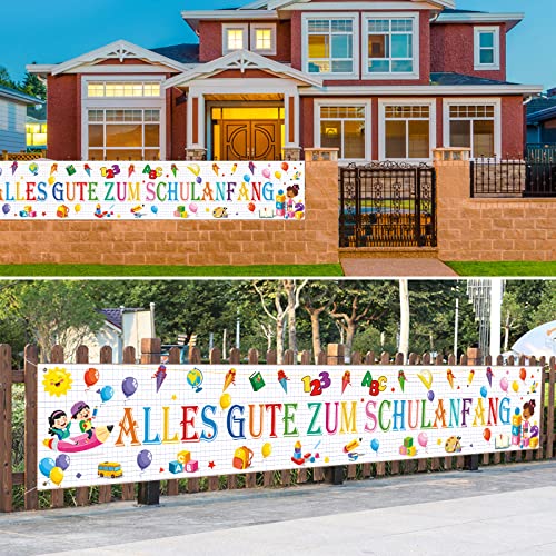 LOPOTIN 300*50cm Schulanfang Deko Einschulung Girlande Schultüte Banner Alles Gute Zum Schulanfang Schulkind Dekorationen für Junge Mädchen Schultag Einschulungsparty