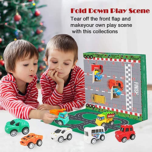 Adventskalender 2022 Kinder Adventskalender Auto Set Enthält Feuerwehrfahrzeug, Bagger Adventskalender für Jungen Weihnachten 24-Tage Countdown Auto Weihnachtsgeschenke für Kinder Mädchen