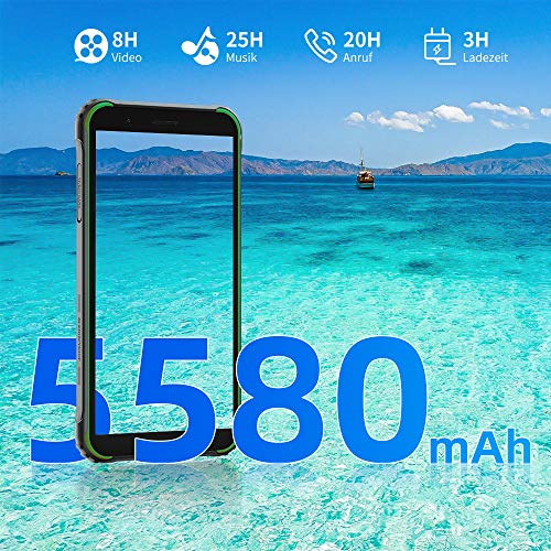 Blackview BV4900 (2021) Outdoor Handy ohne Vertrag, 5.580mAh, 5,7 Zoll 32GB ROM/128GB Erweiterbar, NFC, Gesichtserkennung, Android 10, 8MP+5MP Unterwasserkamera, 4G Robustes Outdoor Smartphone - Grün