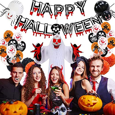 Kimimara Halloween Deko Set - Halloween Luftballons Dekoration Happy Halloween Girlande Banner Kürbis Geist Luftballons für Halloween Deko