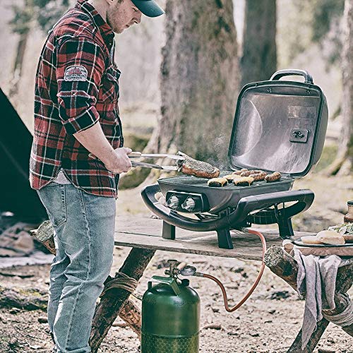 BURNHARD Tragbarer 2-Brenner Gasgrill Wayne, 3,5 kW bis zu 300°C Kompaktgrill mit Aludruckguss Brennkammer inkl. Abdeckhaube, Gusseisen Grillrost, 2 Edelstahlbrenner mit Piezozündung