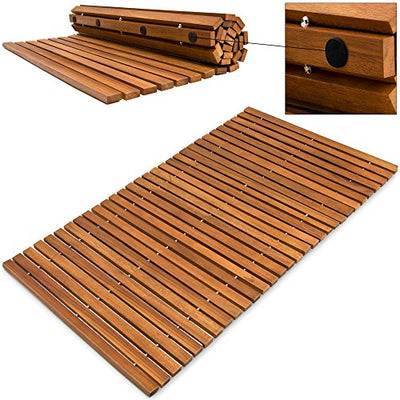 Deuba 2X Badvorleger Badematte Badvorleger Holz 80 x 50 cm FSC®-zertifiziertes Akazienholz Rutschhemmende Gummistopper