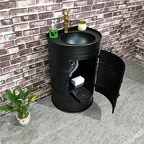 YRRA Waschtisch Stehend mit Unterschrank Moderner Waschtischschrank mit Wasserhahn und Abfluss Freistehend Badezimmer Aufbewahrungsschrank unter der Spüle 22,8 x 18,9 x 35,4 Zoll,Schwarz,with Mirror