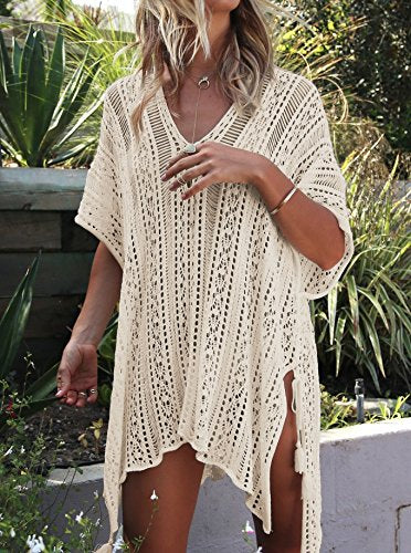 Damen Gestrickte Strandkleid Sommer Strandponcho Strandurlaub Badeanzug Bikini Cover-Ups