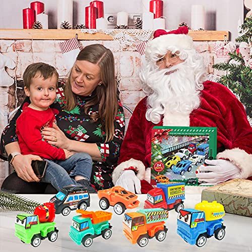 Adventskalender 2022 Kinder Adventskalender Auto Set Enthält Feuerwehrfahrzeug, Bagger Adventskalender für Jungen Weihnachten 24-Tage Countdown Auto Weihnachtsgeschenke für Kinder Mädchen