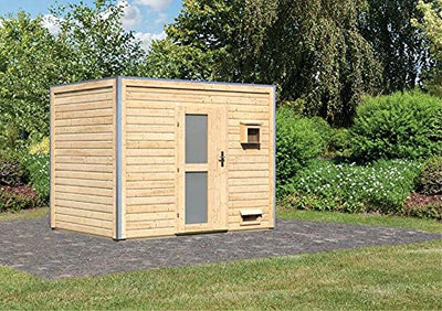 FinnTherm Saunahaus Chill aus Holz Gartensauna mit 38 mm Wandstärke Sauna Außensauna Flachdach