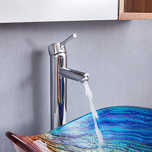 Waschbecken aus gehärtetem Glas, Waschbecken, Badewannenset, Wasserhahn, Mischbatterien, handbemaltes Wasserfall-Auslaufbecken mit überlaufendem Pop-Abfluss