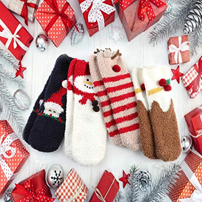 Joyibay 4 Paare Weihnachtssocken, Atmungsaktiv Weihnachten Socken Damen Warme Wintersocken mit Geschenkbox Socken Kuschelsocken für die Weihnachtszeit