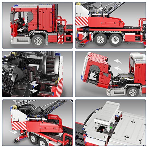 iVansa Technik Feuerwehrauto Modell, 17022, 4886 Teile 2.4G/APP Technik Feuerwehrleiter LKW Modell mit 8 Motoren und Fernbedienung Bausatz Kompatibel mit Lego