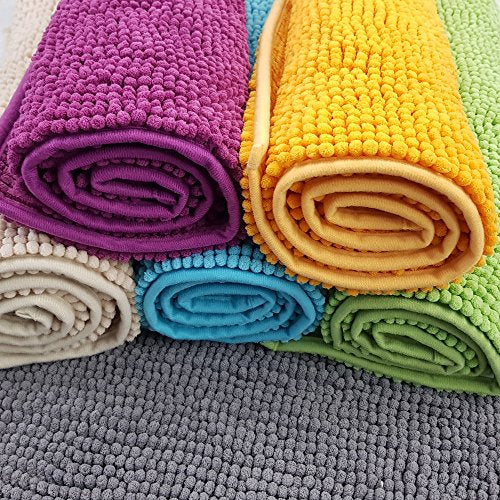 DILUMA Badematte Chenille 2er Set 50x80cm + 45x50cm Türkis Rutschfester Hochflor Badteppich Wellness Badvorleger Saugfähig und Flauschig