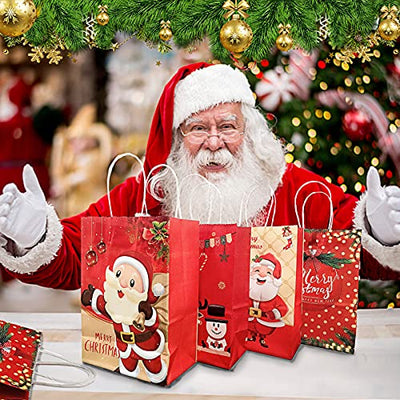 Geschenktüten weihnachten, 12 Stücke Weihnachts Kraft Geschenktaschen Kraftpapier Verpackung Weihnachten Geschenk Papiertueten, Santa Geschenktüte Tote Bag für Geschenke Party (A)