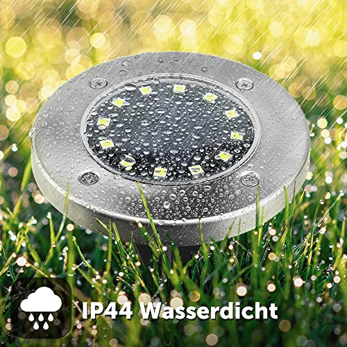 Solar Bodenleuchte Solarleuchte für Garten 12 LEDs 4 Stück, Weiß, Gartenleuchten Edelstahl Wasserdicht für außen, Garten, Terrasse, Rasen, Hof, Gehweg