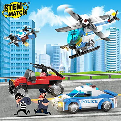 City Polizeistation Polizei Spielzeug Bausteine Set mit Polizeiauto, Hubschrauber, Rollenspiel STEM Konstruktionsspielzeug Geschenk für Jungen Mädchen Alter 6-12