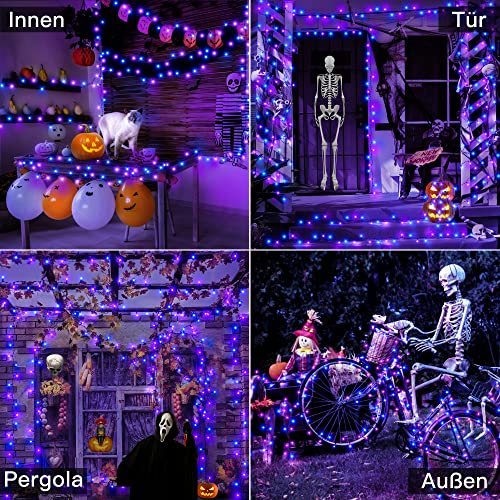 Halloween Deko Lichterkette-Ollny 40M 400LEDs Blau Lila Lichterkette Außen 8 Modi-Wasserdicht Halloween Lichterkette mit Fernbedienung Stecker für Aussen Innen