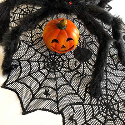 Oblique Unique® Tischläufer Spinnennetze und Spinnen mit Spitze Tischband Tisch Läufer Tischdeko für Halloween Deko Dekoration Schwarz 45cm breit 1,8m lang