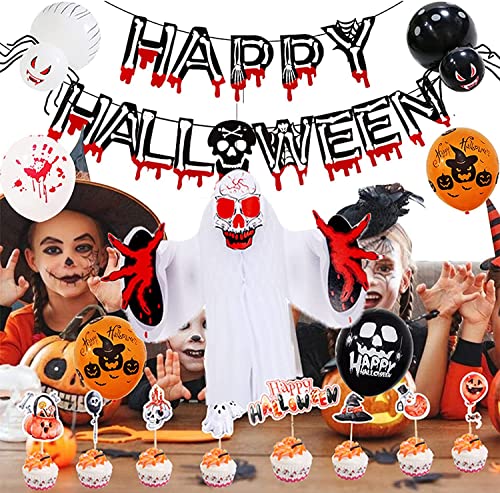 Kimimara Halloween Deko Set - Halloween Luftballons Dekoration Happy Halloween Girlande Banner Kürbis Geist Luftballons für Halloween Deko