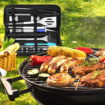 AISITIN 25er BBQ Grillbesteck Tool Set, Grill Zubehör Geschenk für Männer mit Grillkoffer und Grillmatte, aus Hochwertiger Edelstahl für Garten und Camping für Männer und Frauen