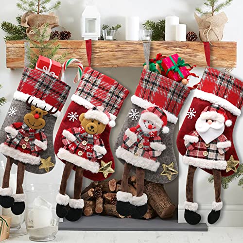 Weihnachtsstrumpf Set 4 Stück 34cm, Nikolausstiefel Nikolausstrumpf für Weihnachtsdeko, Weihnachten Christmas Stocking für Weihnachtsbaum Kamin Deko, Weihnachtssocken für Weihnachten Geschenke