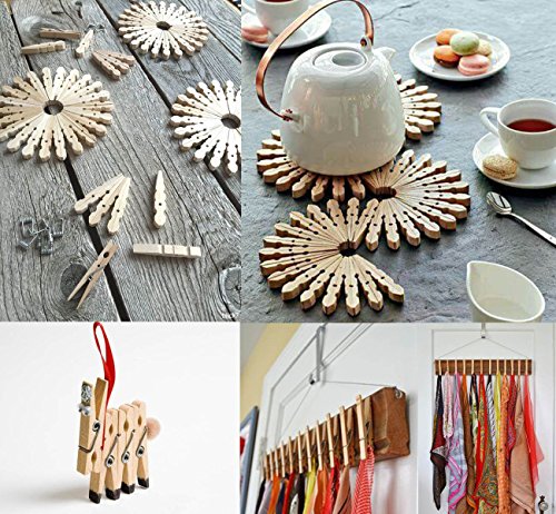 ABSOFINE Garten Kordel mit 100 Wäscheklammern Holz 3,5cm Bastelschnur Jute Kordel 100M Natur Juteschnur Clothespins Verpackung Gastgeschenk