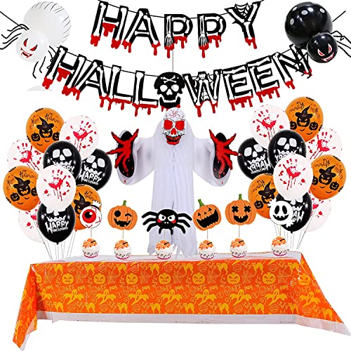 Kimimara Halloween Deko Set - Halloween Luftballons Dekoration Happy Halloween Girlande Banner Kürbis Geist Luftballons für Halloween Deko