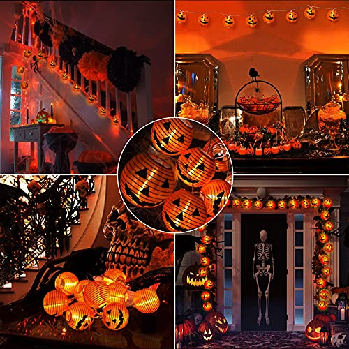 Qedertek Halloween Deko Garten, 4M 20 LED Orange Kürbis Lampion Lichterkette mit Batteriebetrieben, 2 Modi Wasserdicht Halloween Lichterkette für Außen Innen, Allerheiligen, Halloween Dekorations