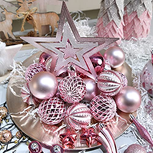 YILEEY Weihnachtskugeln Weihnachtsdeko Set Rosa 88 STK in 19 Farben, Kunststoff Weihnachtsbaumkugeln Box mit Aufhänger Christbaumkugeln Plastik Bruchsicher, Weihnachtsbaumschmuck, MEHRWEG