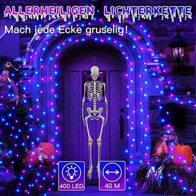 Halloween Deko Lichterkette-Ollny 40M 400LEDs Blau Lila Lichterkette Außen 8 Modi-Wasserdicht Halloween Lichterkette mit Fernbedienung Stecker für Aussen Innen