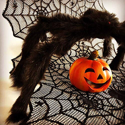 Oblique Unique® Tischläufer Spinnennetze und Spinnen mit Spitze Tischband Tisch Läufer Tischdeko für Halloween Deko Dekoration Schwarz 45cm breit 1,8m lang